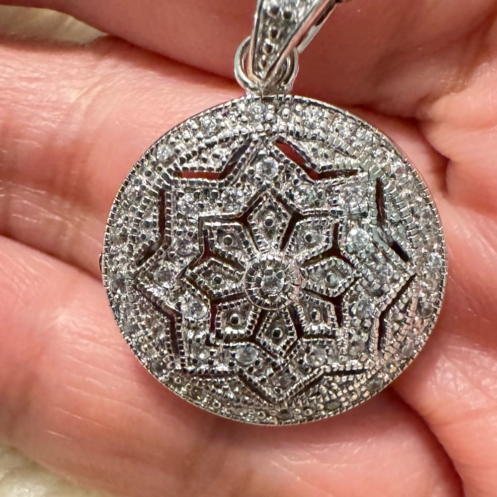 925 Sterling Silver with CZ intricate Star locket Pendant Necklace 18”  $42